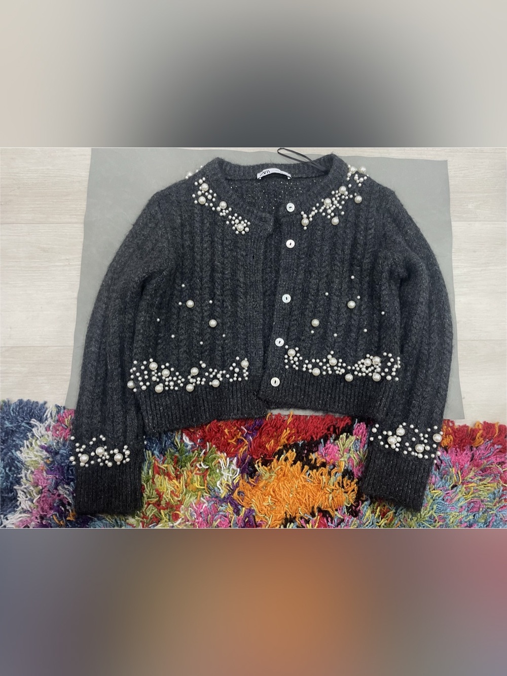 ZARA Embellished Cardigan in Gray Size Medium